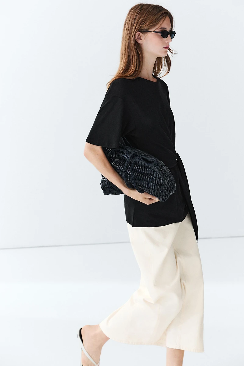 Short sleeve T-shirt with tie detail