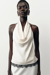 TOP HALTER SATINÉ DENTELLE
