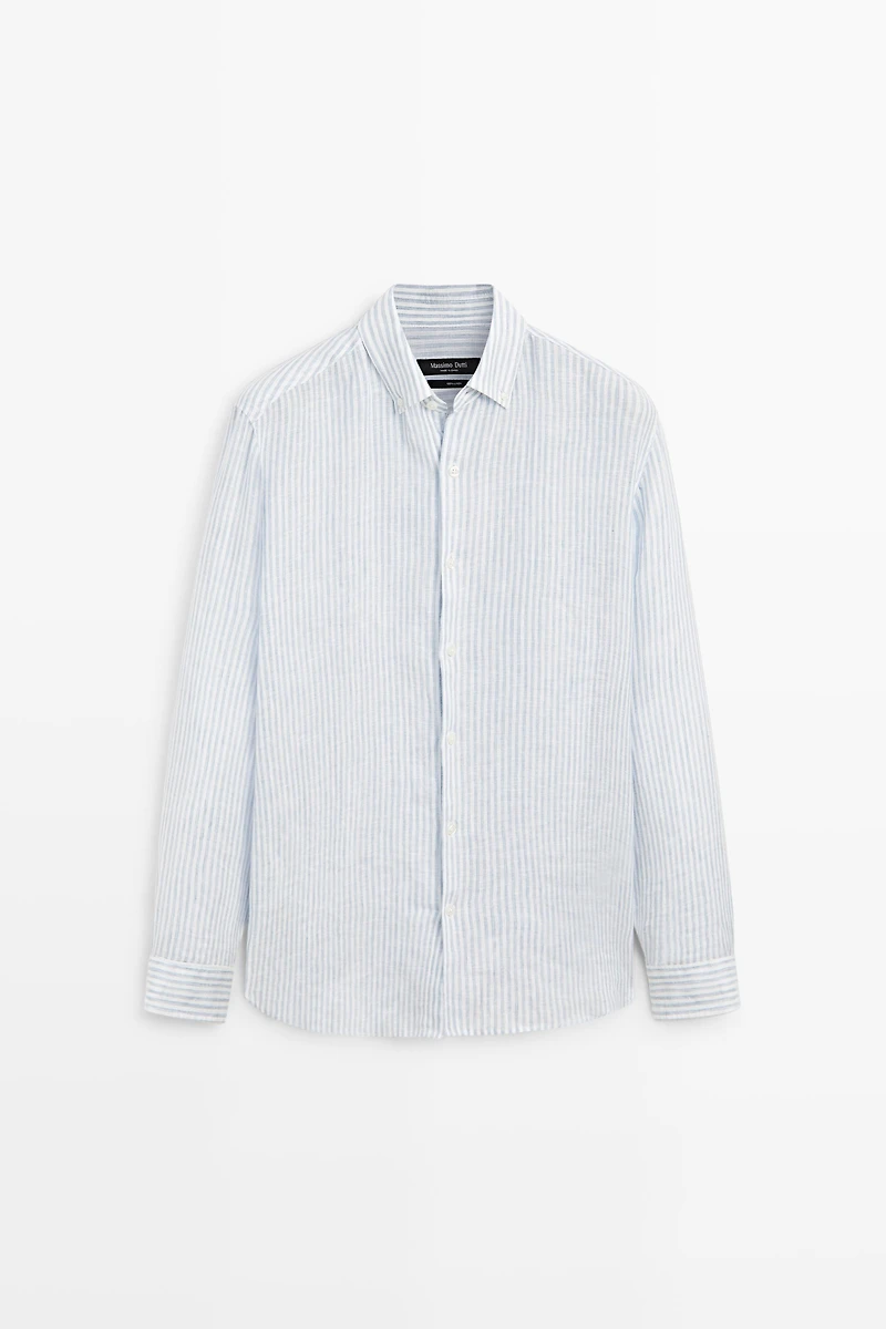 100% linen regular fit striped shirt