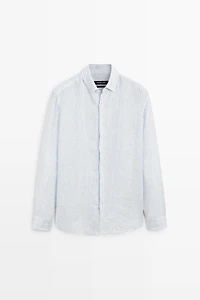100% linen regular fit striped shirt