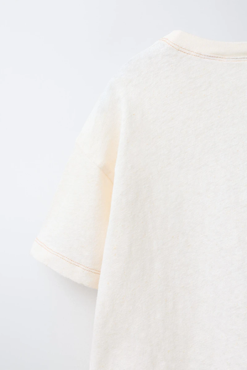 COTTON AND LINEN TEXT T-SHIRT