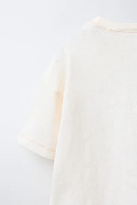 COTTON AND LINEN TEXT T-SHIRT