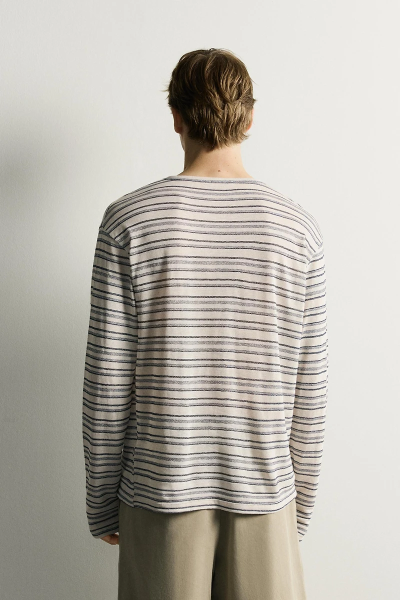 VISCOSE-LINEN STRIPED T-SHIRT