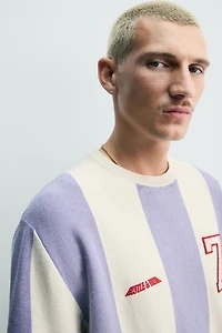 EMBROIDERED PATCH STRIPED KNIT T-SHIRT