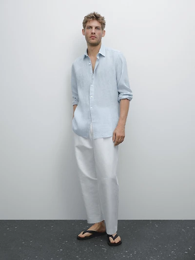 Slim-fit 100% linen shirt