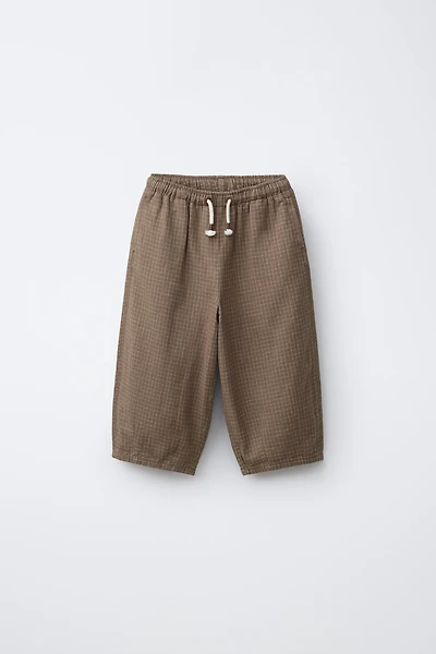 PLAID COTTON LINEN PANTS