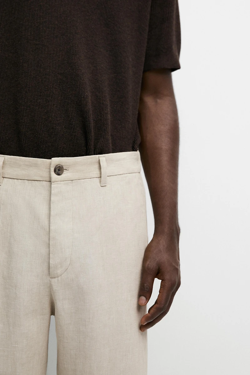 100% Linen Elastic-Waist Pants
