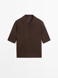 Short sleeve wool blend knit polo shirt