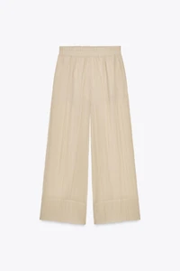 WRINKLED EFFECT SEMI-SHEER WIDE LEG PANTS