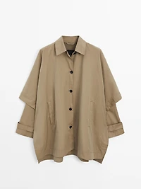 Cape trench coat with long sleeves