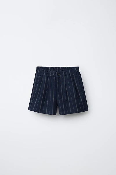 STRIPED LINEN COTTON SHORTS