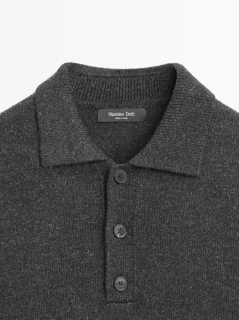 Wool blend knit polo sweater