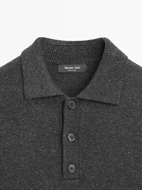 Wool blend knit polo sweater