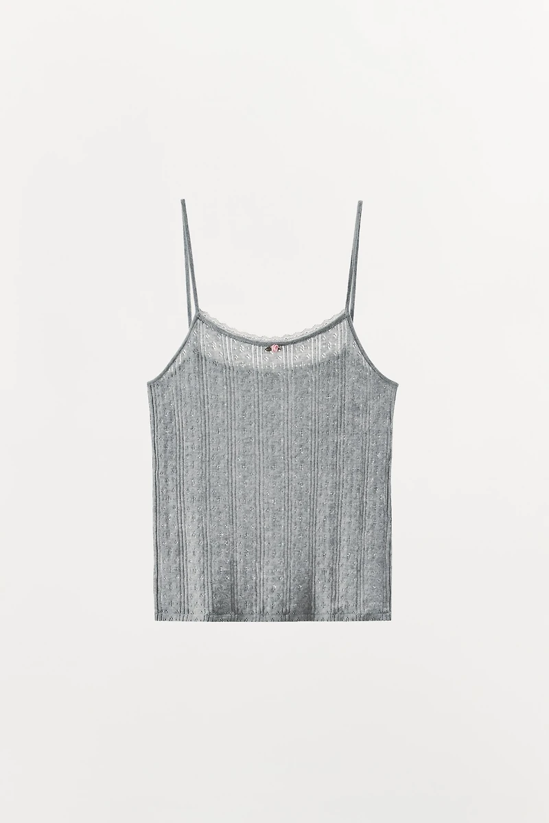 POINTELLE FLORAL STRAP TOP