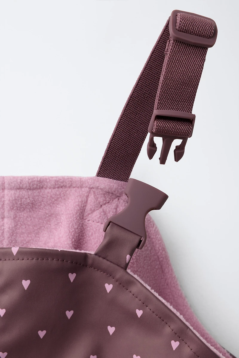 WATER-RESISTANT PRINTED FLEECE-LINED OVERALLS