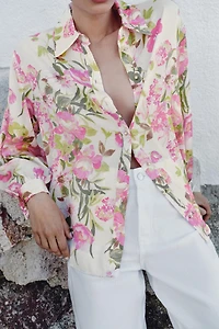 FLORAL PRINT SATIN EFFECT SHIRT