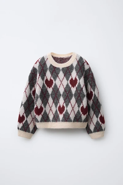 KNIT JUMPER WITH DIAMONDS AND HEARTS