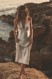 ROBE MIDI SATINÉE À FLEURS