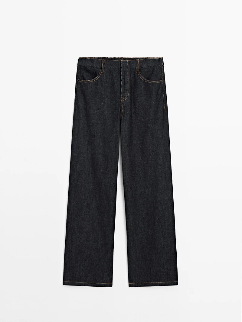 100% cotton mid-rise wide-leg jeans