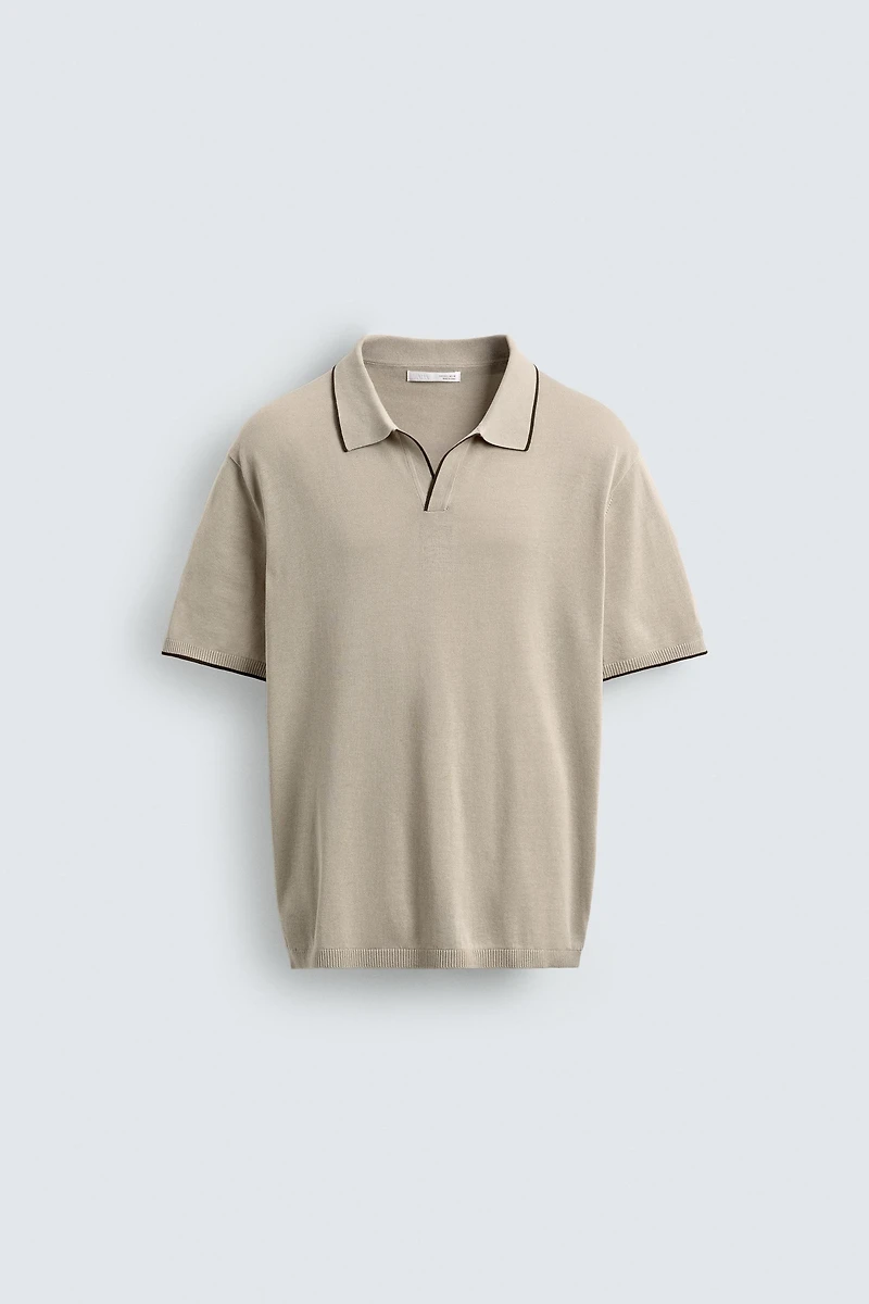 CONTRAST RIB KNIT POLO SHIRT