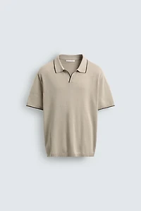 CONTRAST RIB KNIT POLO SHIRT