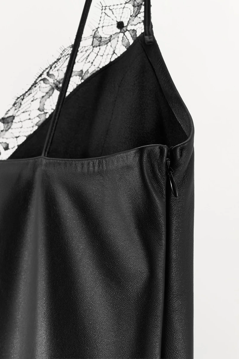 ASYMMETRIC 100% LEATHER LACE DRESS