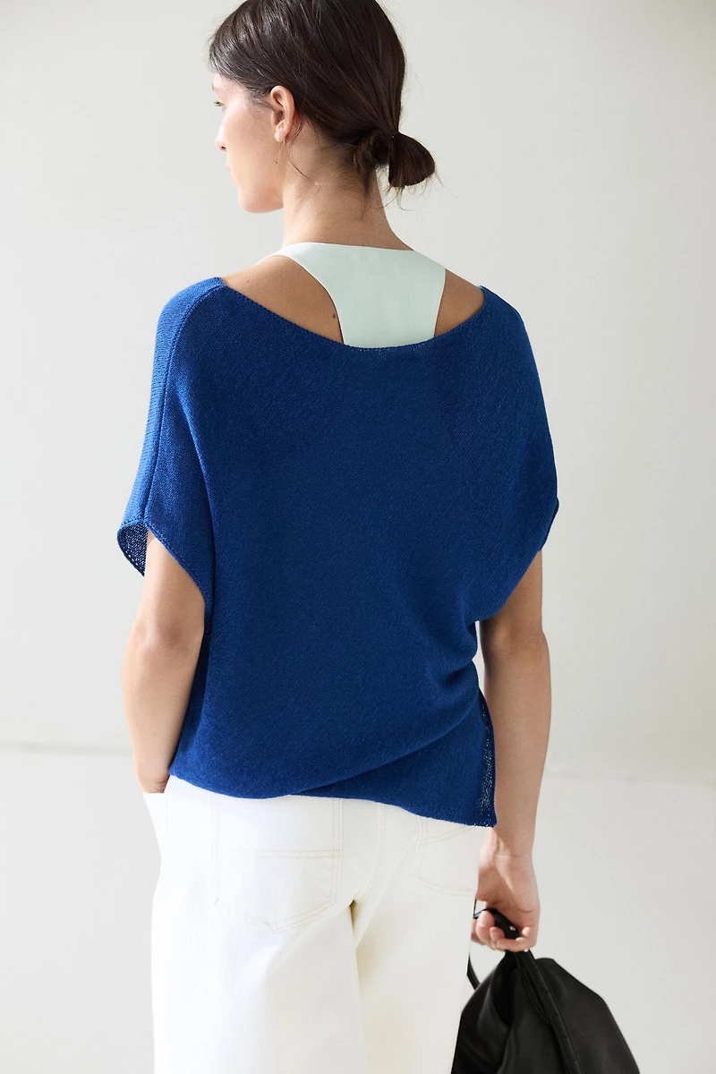 Asymmetric short sleeve linen T-shirt