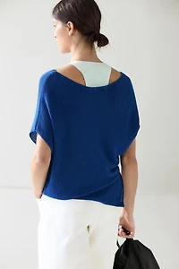 Asymmetric short sleeve linen T-shirt