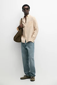 Regular fit 100% linen patch pocket shirt