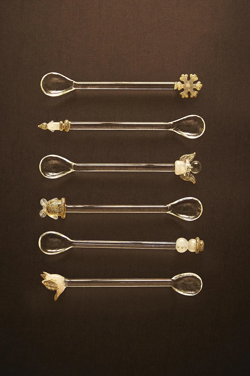 SET OF SHINY CHRISTMAS GLASS DESSERT SPOONS (SET OF 6)