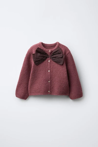 SATIN BOW CARDIGAN