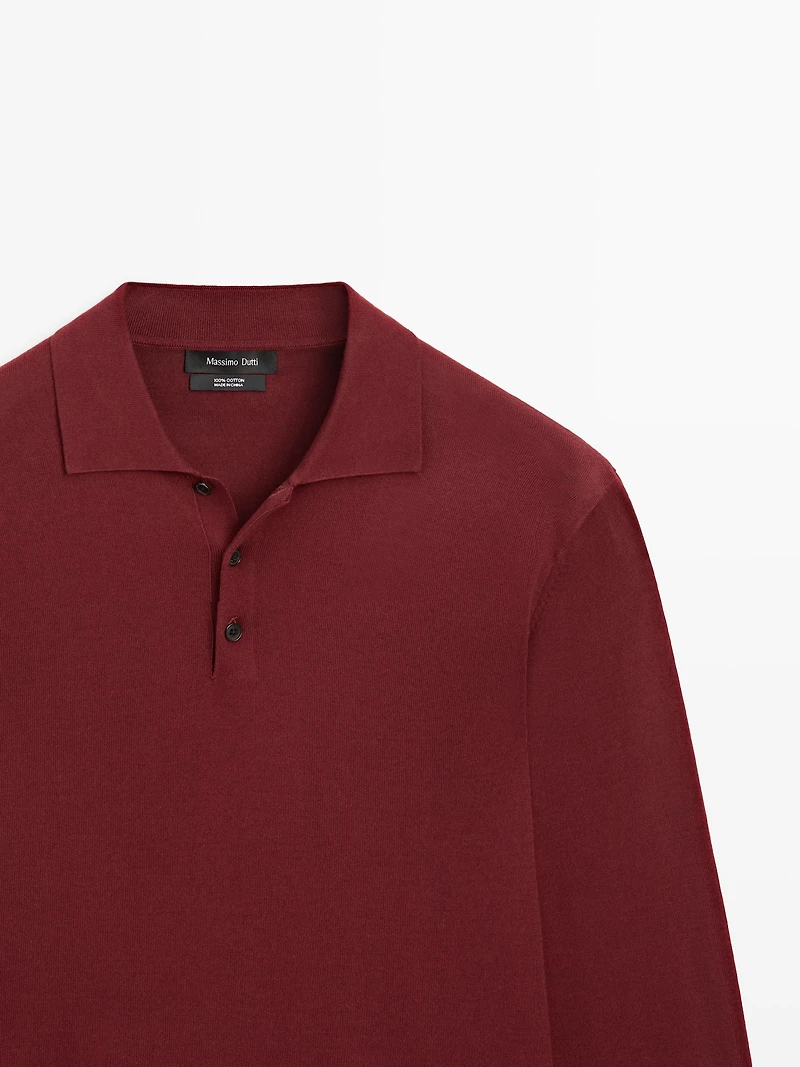 Cotton knit polo sweater