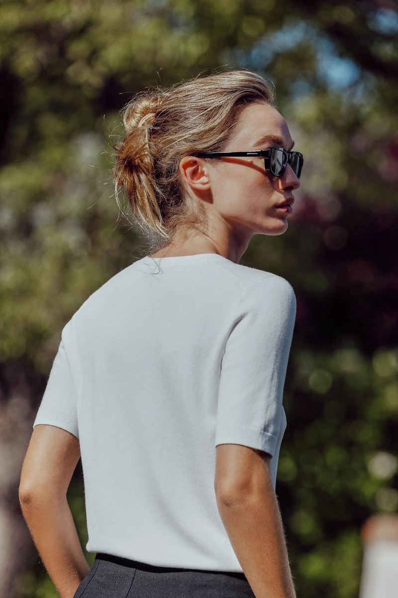 SHORT SLEEVE BASIC KNIT TOP