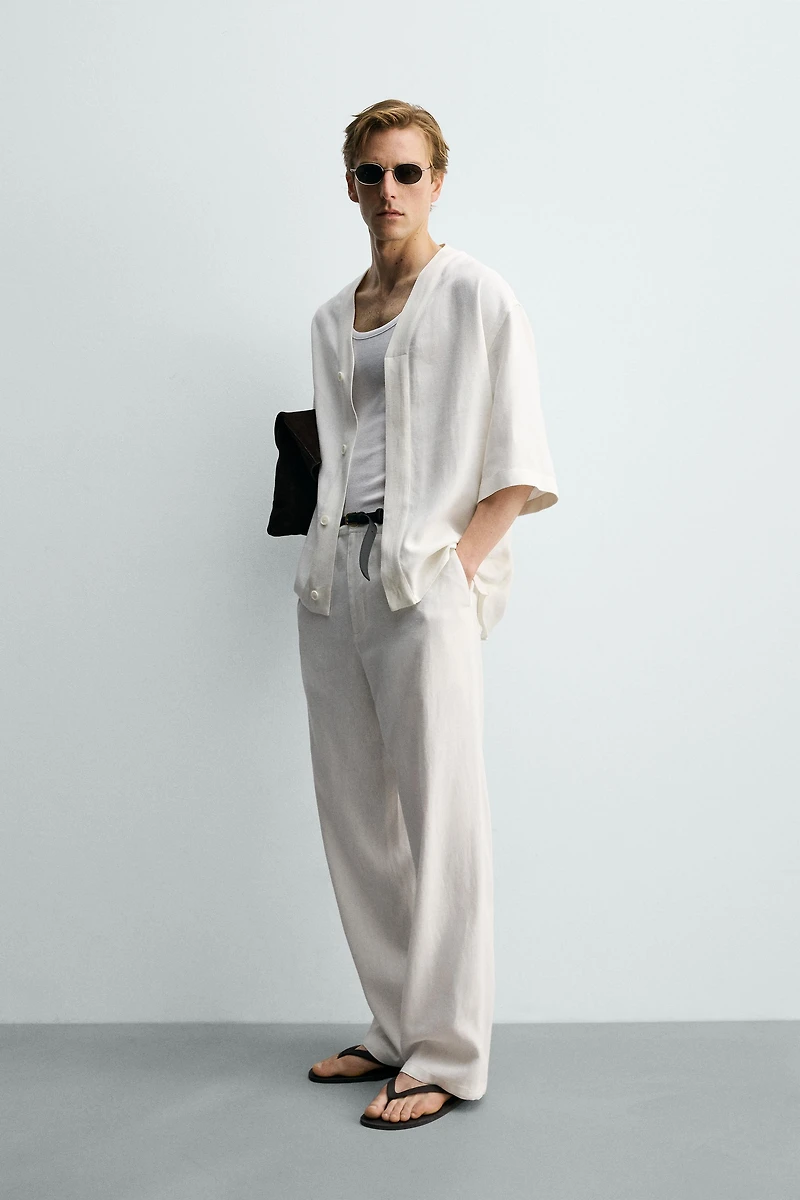 PANTALON COUPE DÉCONTRACTÉE EN VISCOSE ET CHANVRE