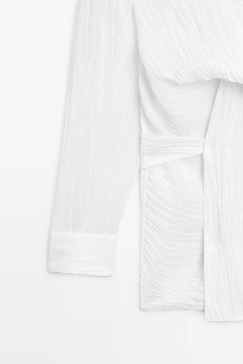 Linen blend blouse with sash belt