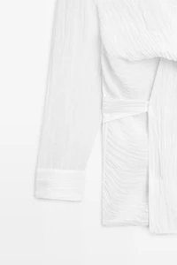 Linen blend blouse with sash belt