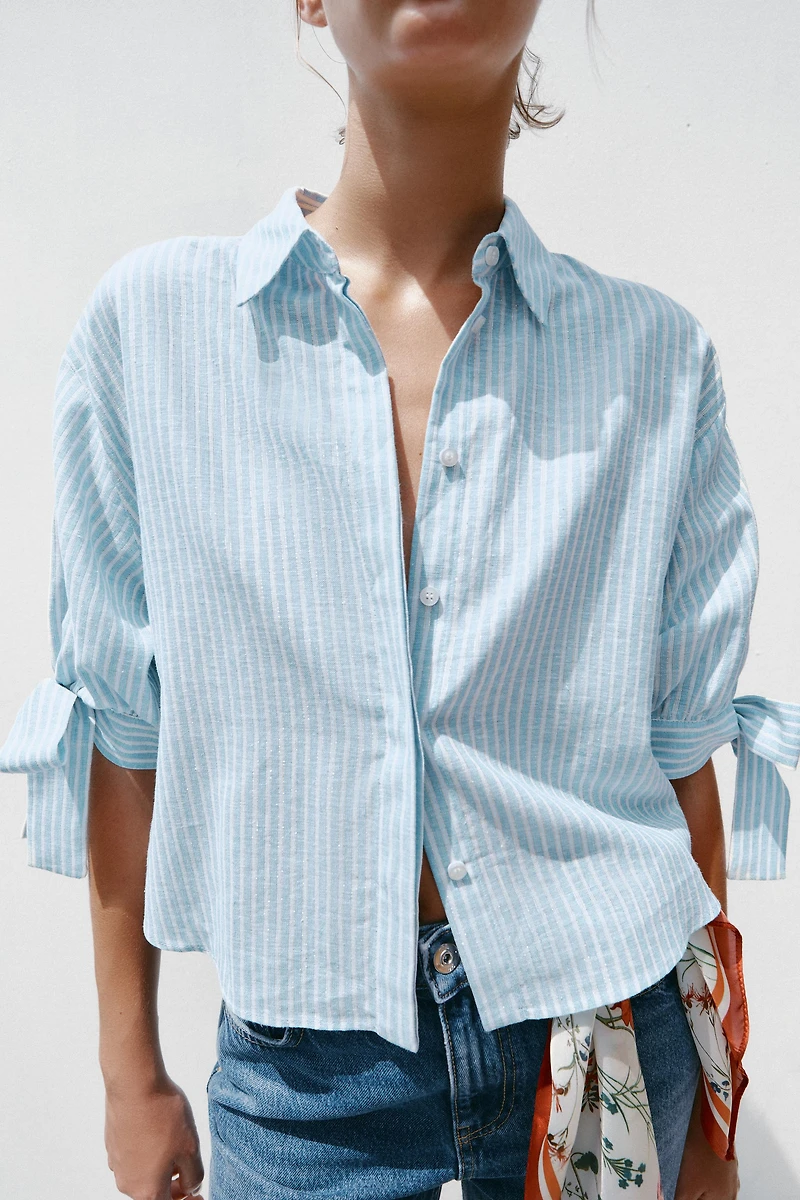 CHEMISE RAYURES LACETS AVEC LIN
