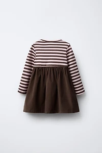 ROBE RAYURES ET VELOURS CÔTELÉ FIN BRODÉ