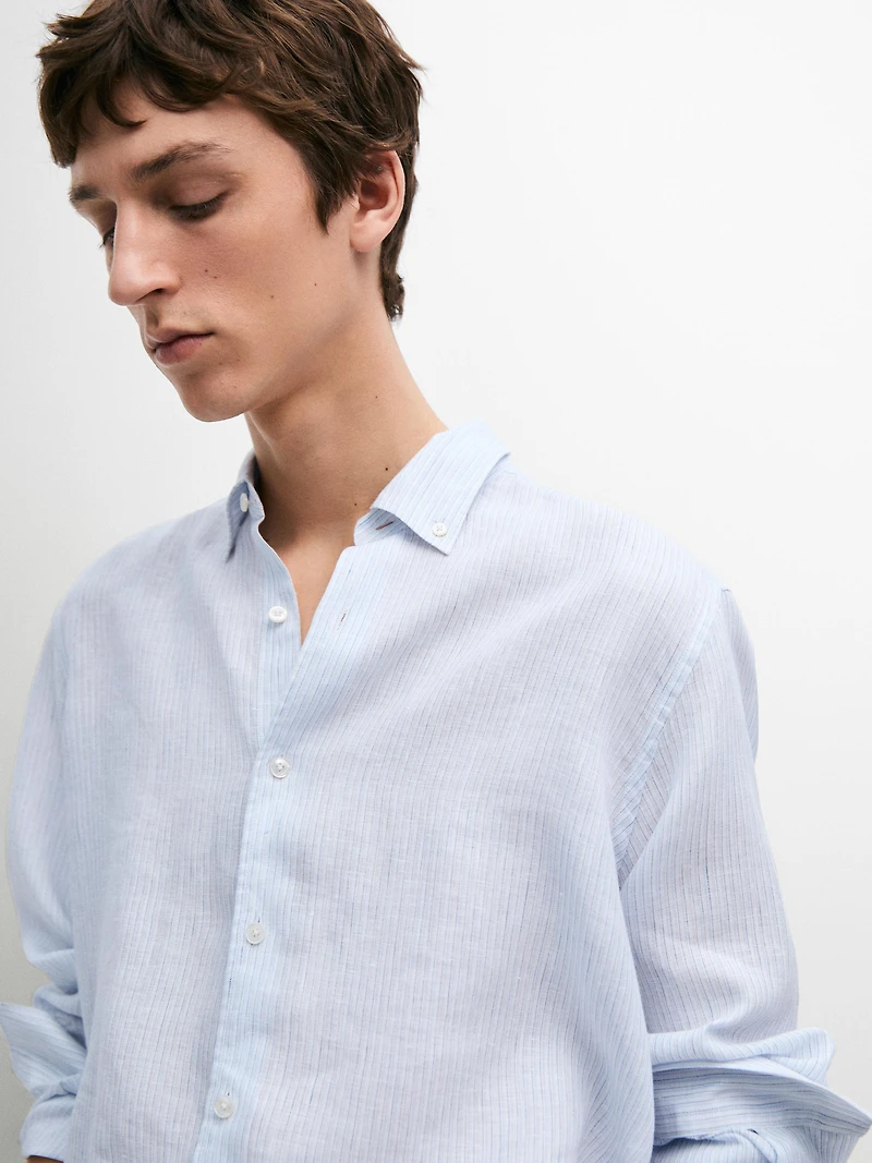 Regular fit 100% linen striped shirt