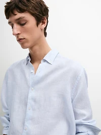 Regular fit 100% linen striped shirt