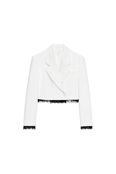 COMBINATION LACE BLAZER WITH SHOULDER PADS