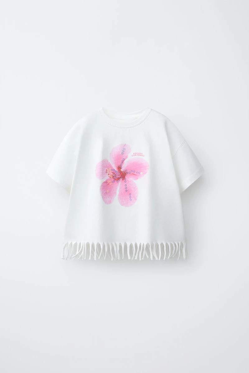 FRINGE FLOWER SEQUIN T-SHIRT