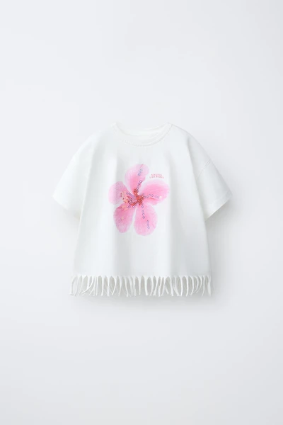 FRINGE FLOWER SEQUIN T-SHIRT