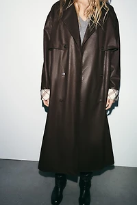 LONG WAXED PLAID TRENCH COAT