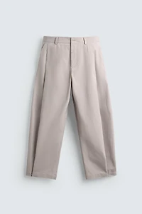 PLEATED POPLIN STRAIGHT FIT PANTS