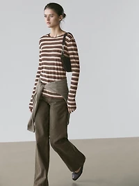 Cotton blend striped long sleeve T-shirt