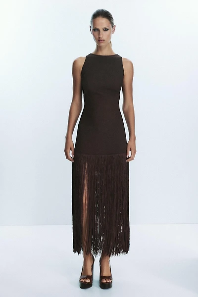 FRINGED FITTED DRESS