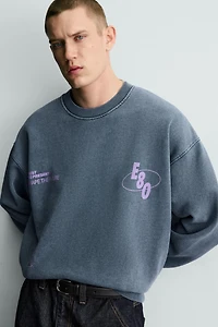 WASHED SWEATSHIRT WITH PRINTED TEXTS