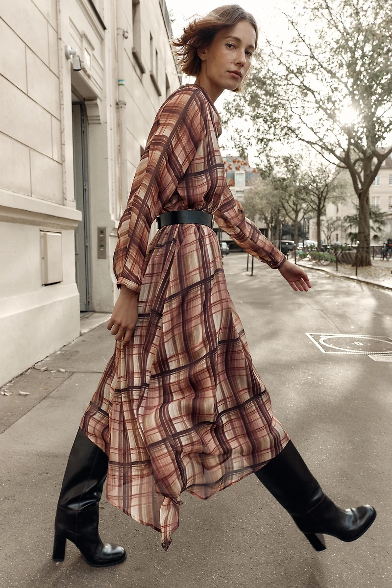 PLAID MIDI DRESS