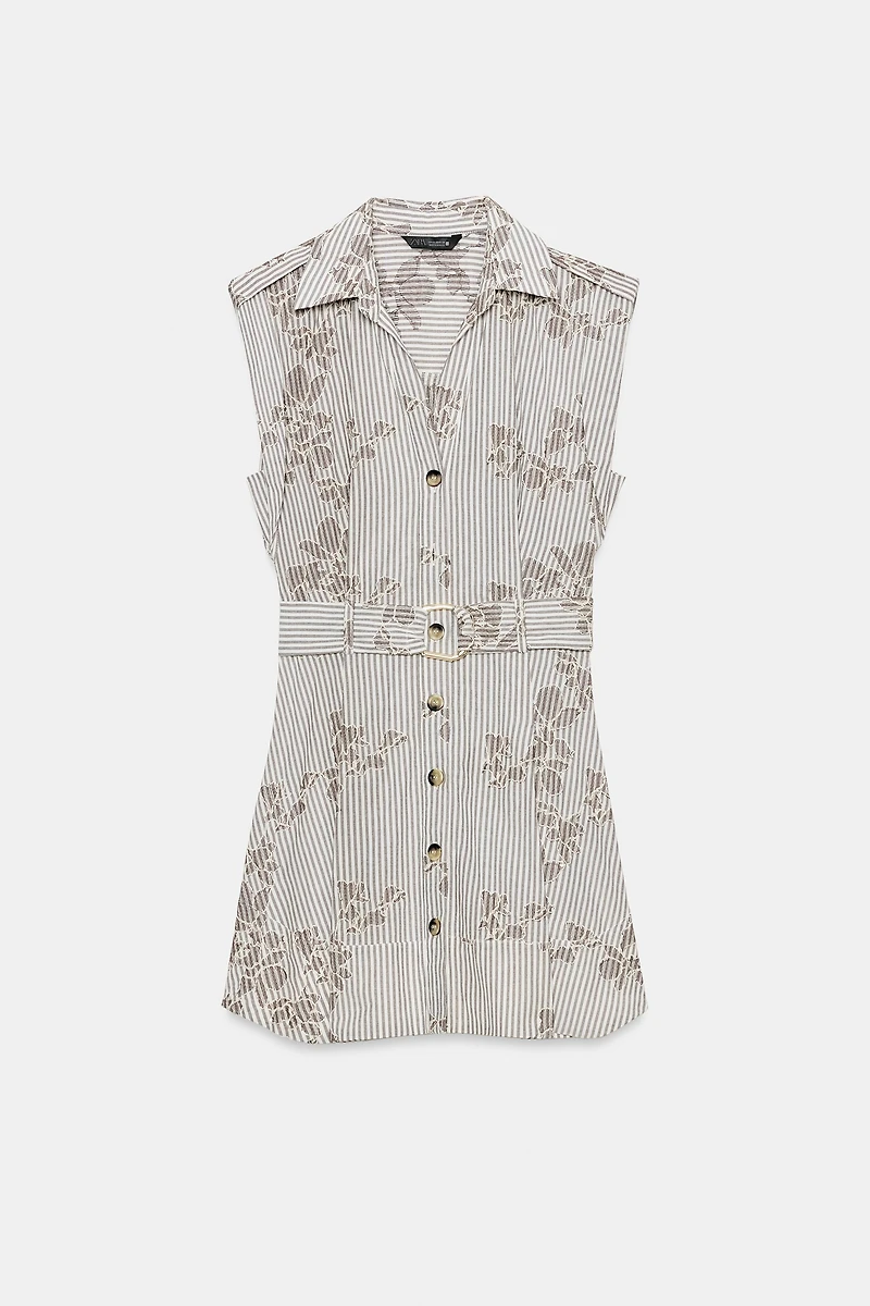 EMBROIDERED SEQUIN BELTED DRESS